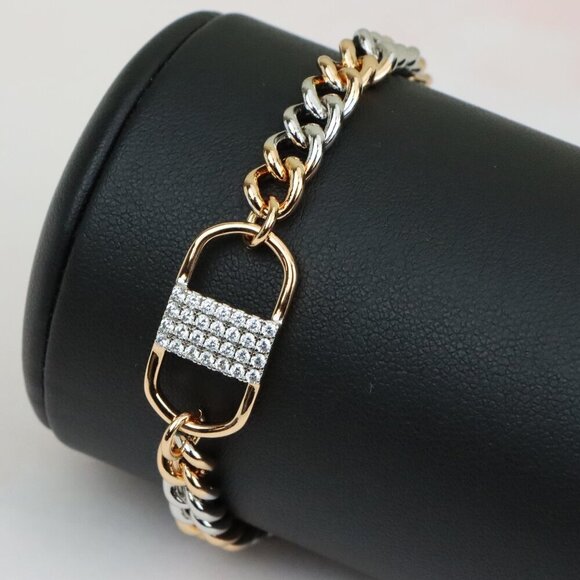 Stylish Rose Gold and Silver Dual Tone Bracelet with Crystal Accent, XPBL0633 : - Picture 1 of 12